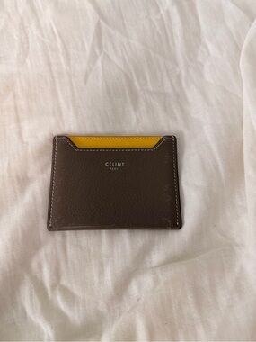 Celine Brown Card Holder with Yellow Interior